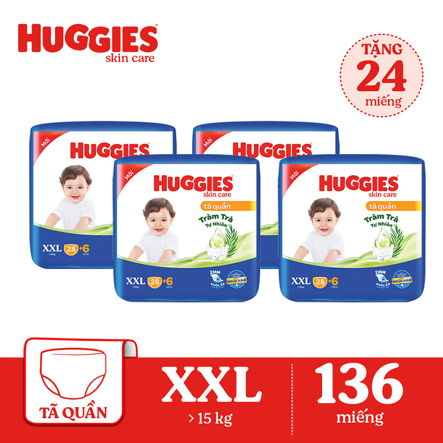 Combo 4 Tã/bỉm quần HUGGIES SKINCARE gói JUMBO size XXL 28+6 miếng