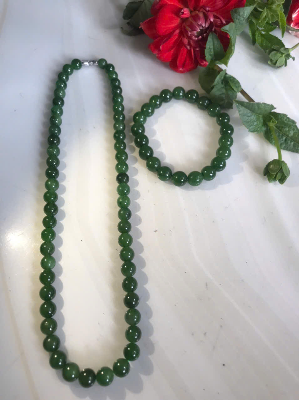 Bộ Vòng Chuỗi Đeo Cổ 8li Và Vòng Tay 9li5 Đá Ngọc Phật Xanh tự nhiên đẹp hay ngọc bích Màu xanh ngọc bích bóng đẹp món quà tặng Mẹ tặng cho mình và người thân nữ đeo đẹp ý nghĩa ạ