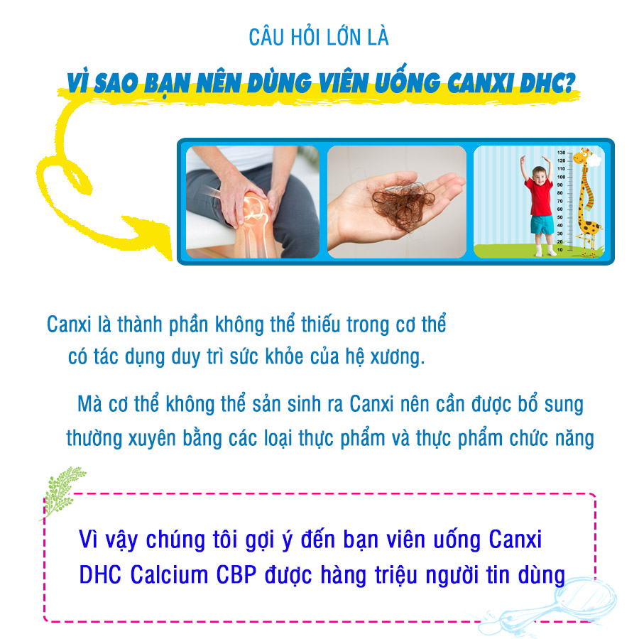 Viên uống bổ sung canxi DHC Nhật Bản Calcium + CBP thực phẩm chức năng giúp xương chắc khỏe, phát triển chiều cao trẻ em JN-DHC-CA