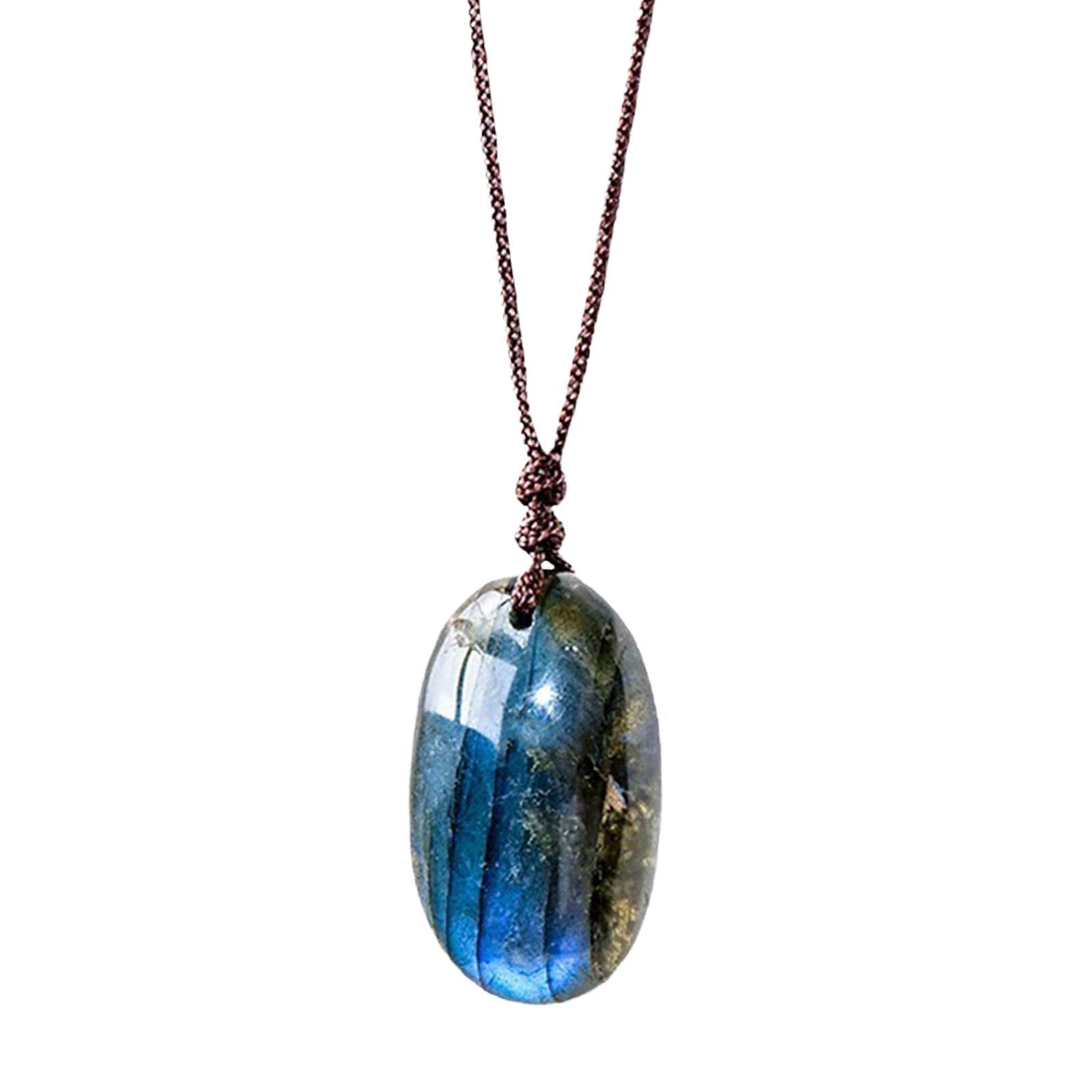 Labradorite Necklace Pendant Drop Retro Delicate Trendy Oval Pendant Necklace Charm Necklace for Birthday Gift Anniversary Girls Boys