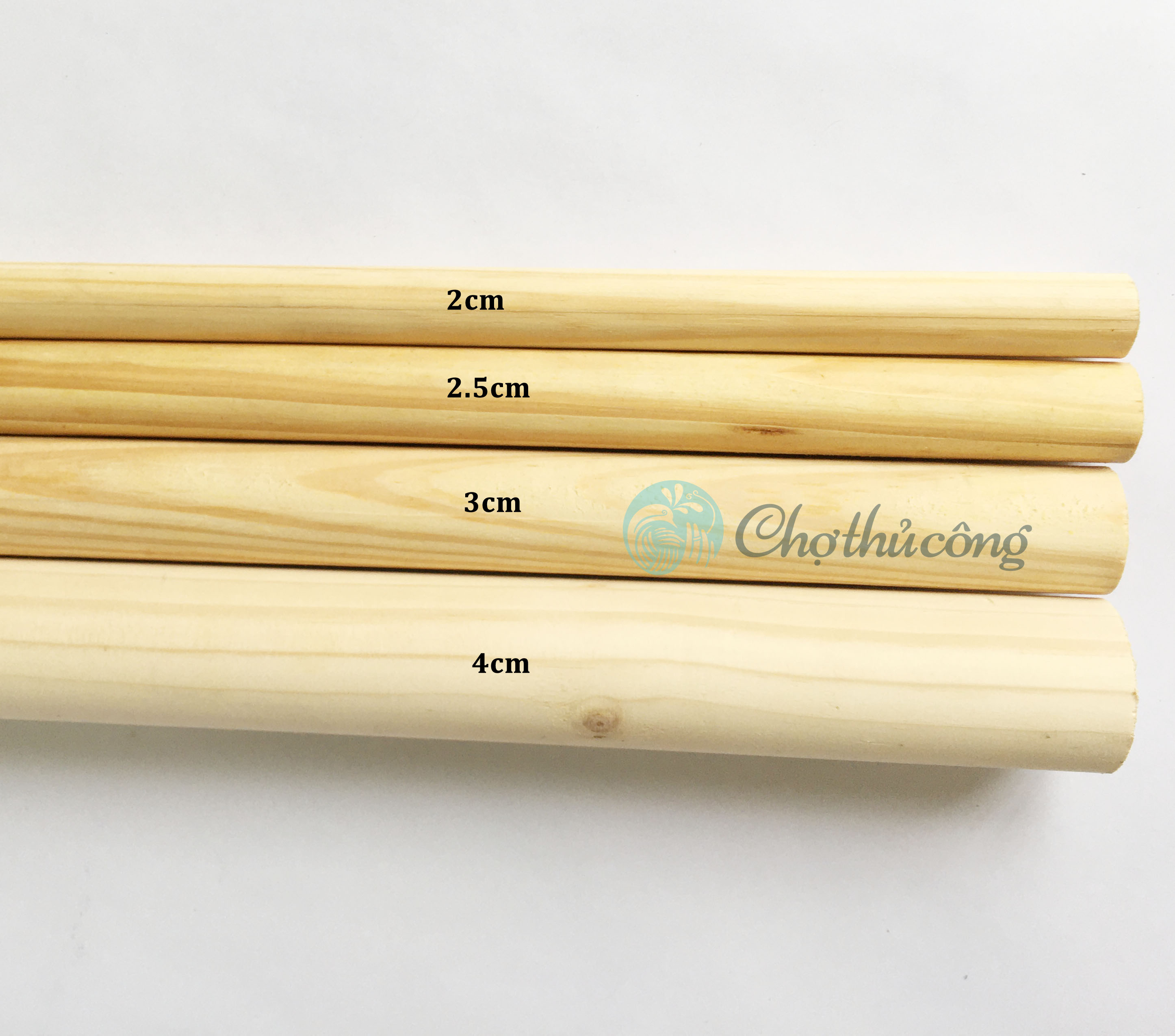 Thanh gỗ tròn gỗ thông đường kính 4cm x D50cm-1m-1m4 làm chân ghế / kệ, treo mành, phụ kiện macrame, handmade, decor
