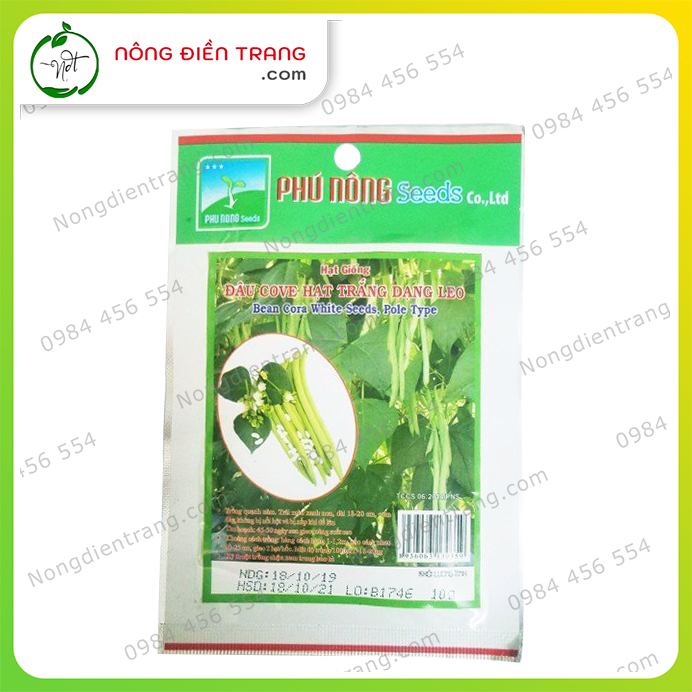 Hạt Giống Đậu Cove Cao Sản Phú Nông Giòn Ngọt - Hạt trắng dạng leo - Gói 10g VTNN NÔNG ĐIỀN TRANG