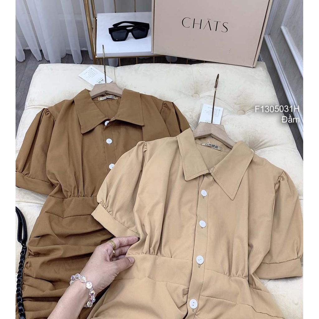 Đầm sơ mi nút nhún ôm body tay phồng!