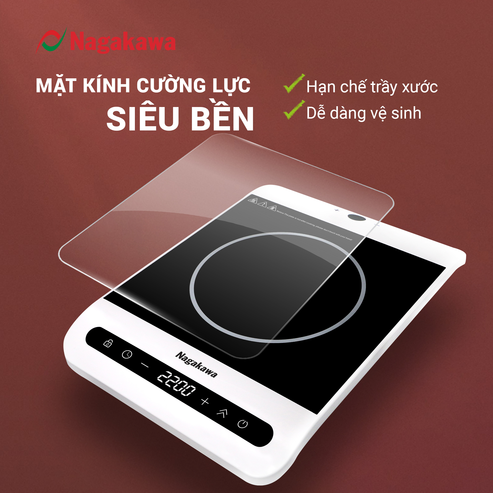 Bếp Từ Điều Khiển Cảm Ứng 2 Hướng Nagakawa NAG0712 - Chức Năng Booster Nấu Nhanh - Hàng Chính Hãng