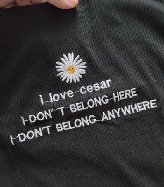 Áo croptop ôm thêu hoa cúc,