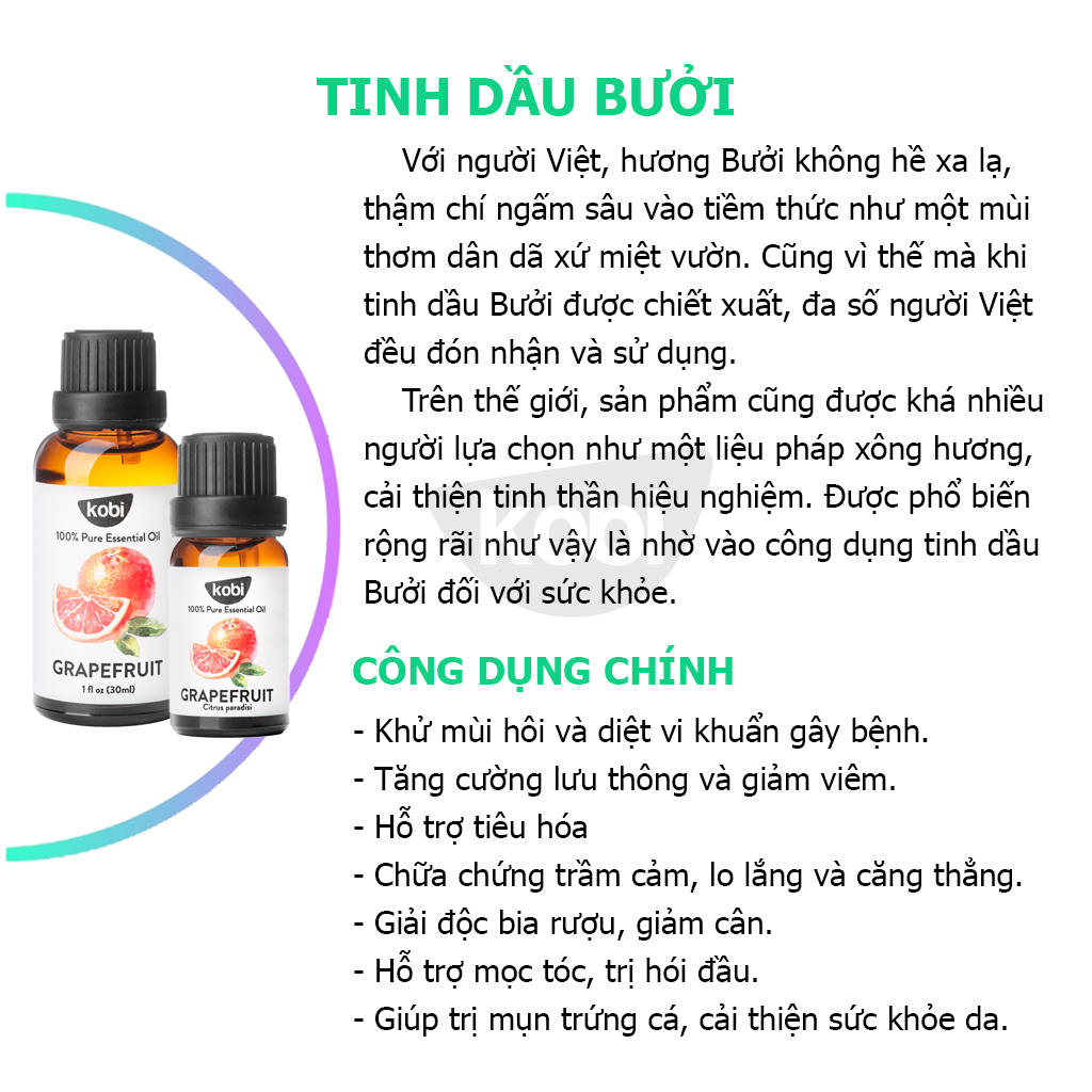 Tinh Dầu Bưởi Kích Thích Mọc Tóc Kobi, Trị Rụng Tóc, Chăm Sóc Tóc Chắc Khỏe (100ml)