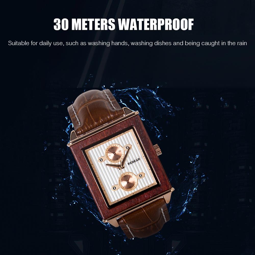 Đồng hồ Vỏ gỗ & dây da Hiển thị thời gian & lịch dạ quang Chức năng đồng hồ bấm giờ REDEAR Men