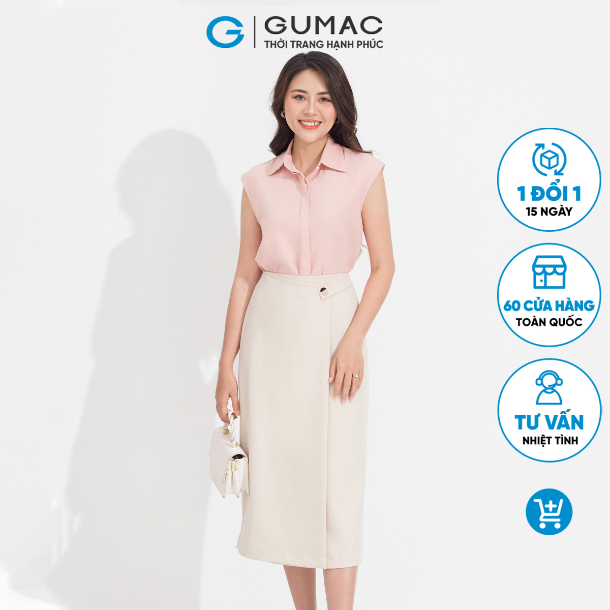 Chân váy midi tà đắp GUMAC VD05088