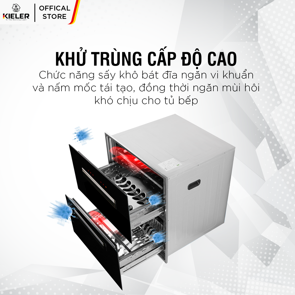 Tủ tiệt trùng âm tủ KIELER KL-TA653 tầng trên khử trùng bằng công nghệ ozone và tia UV, tầng dưới khử trùng 125 đô C - Hàng Chính Hãng