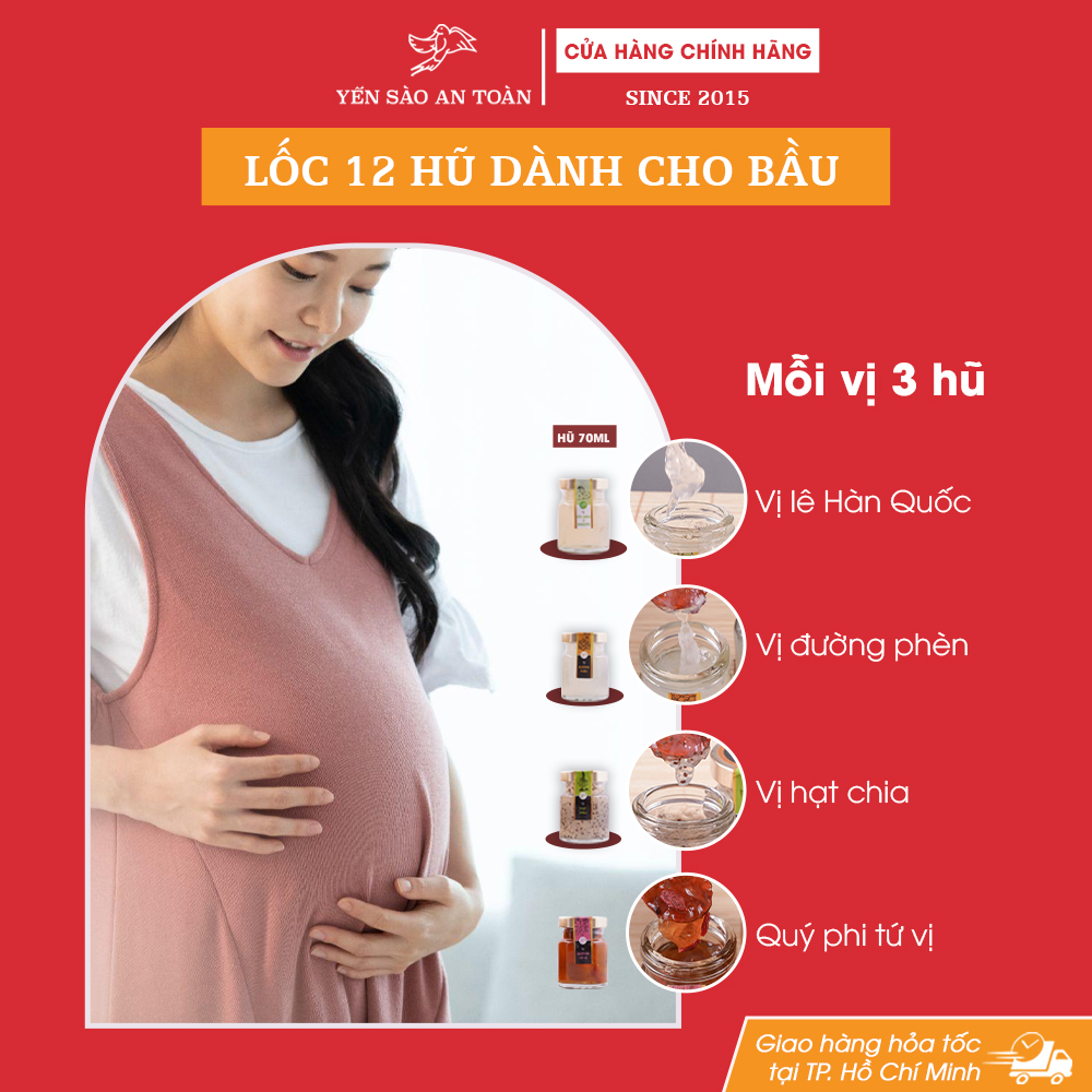 Combo 12 hũ yến chưng sẵn cho bầu mix 4 vị ĐẬM ĐẶC YẾN TƯƠI từ Yến Sào An Toàn