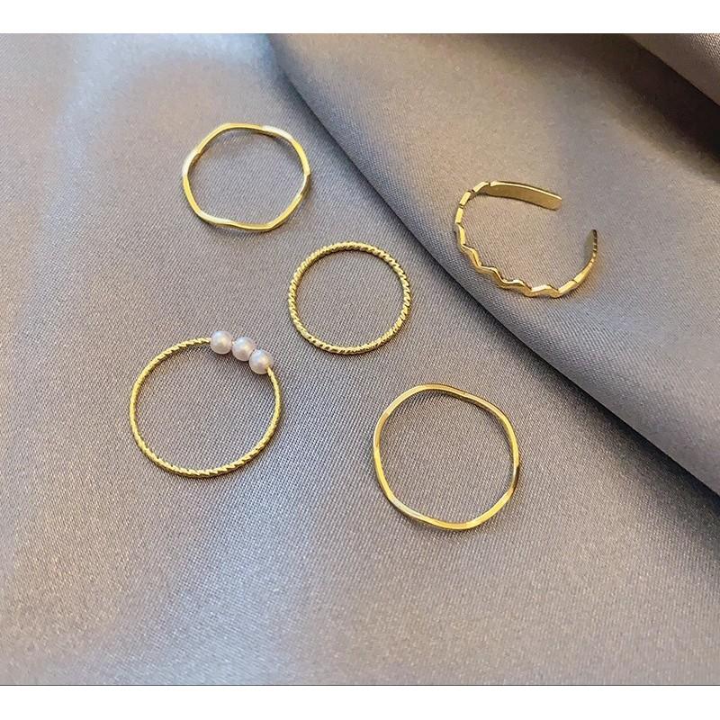 Set 5 chiếc nhẫn Titan không han gỉ ,phong cách Hàn Quốc xinh xắn cho nữ