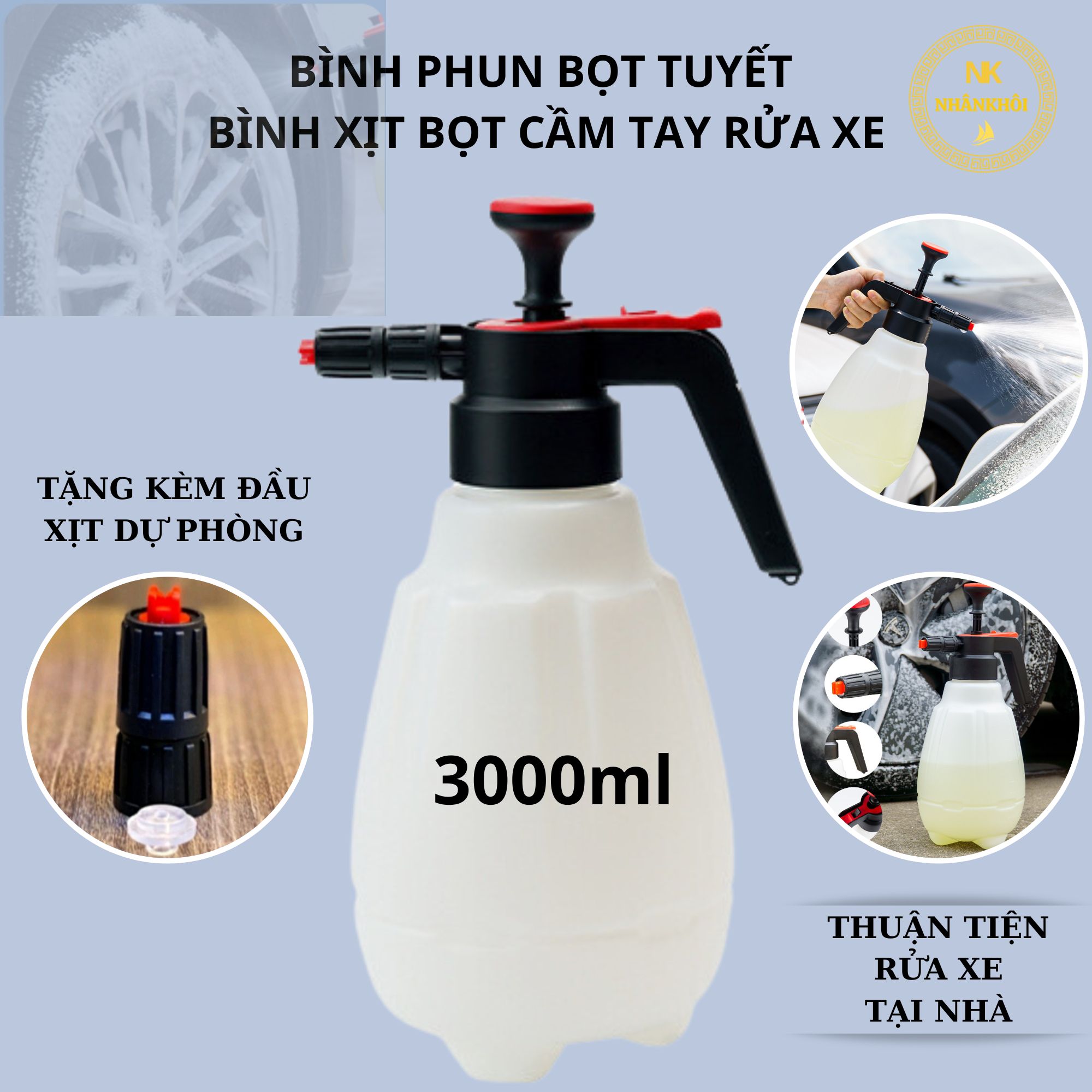 Bình tạo bọt cầm tay Bình phun bọt tuyết rửa xe Ô tô, xe máy dung tích 3 lít