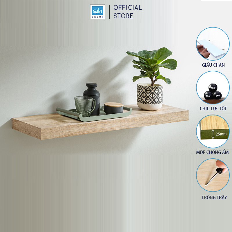 Kệ Thanh Ngang Rộng 20Cm, Gỗ Dày 25Mm Treo Tường Màu Gỗ Sồi Sib Decor Chiều Dài 40 Đến 120Cm Kt005 - 80X20X2.5Cm