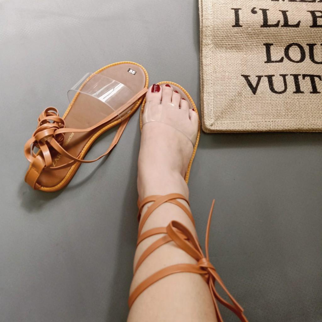 (CÓ SẴN) Giày sandal nữ cột dây chiến binh quai trong suốt đi biển mùa hè
