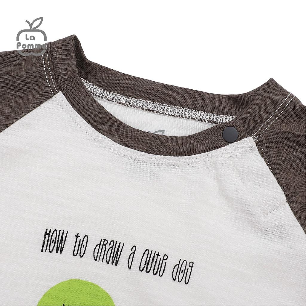 Bộ đồ cộc tay La Pomme Raglan cún nhỏ - Xanh rêu