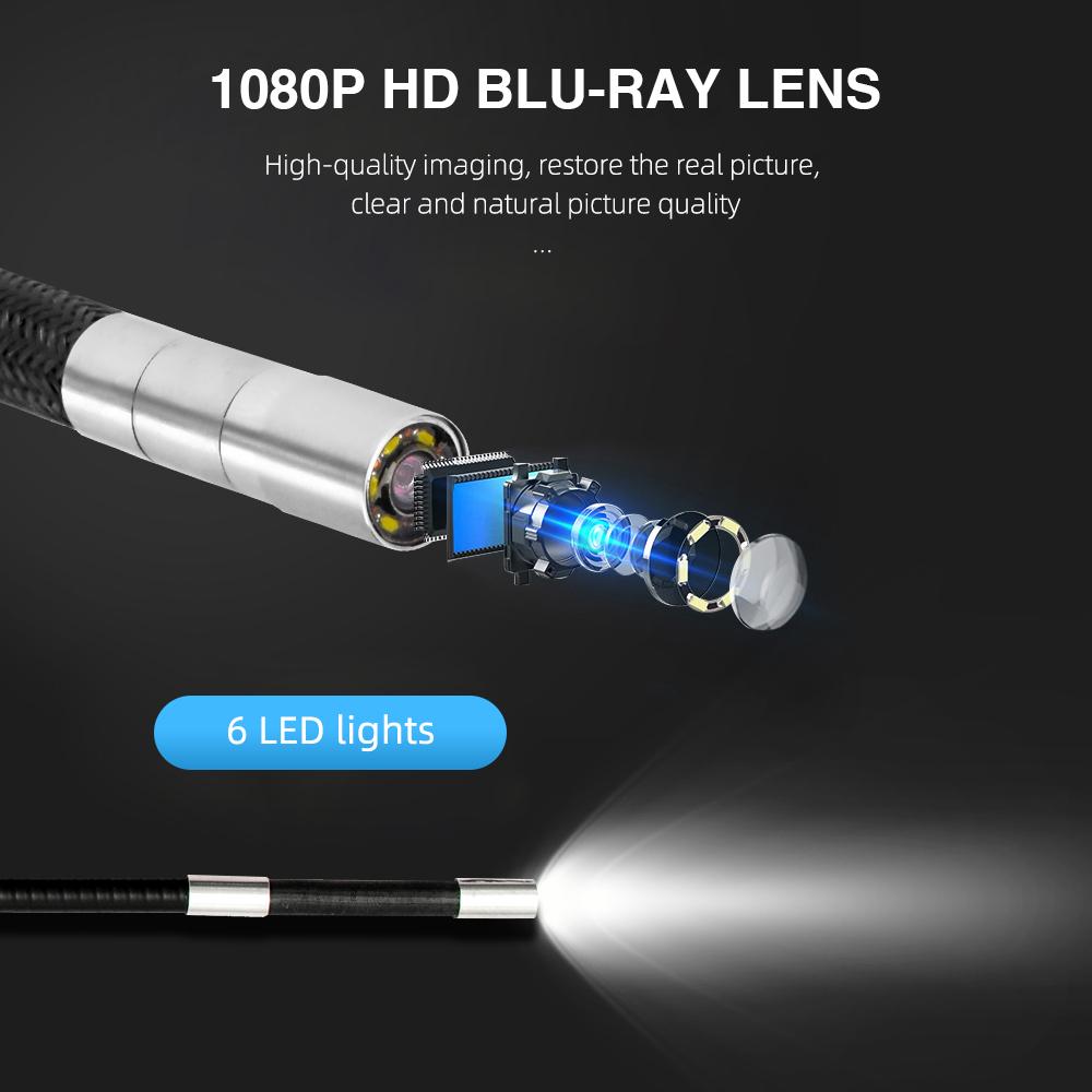 HD 1080P 6MM/8MM Lái 180 Độ Công Nghiệp Borescope Camera Nội Soi Kiểm Tra Ô Tô Camera Có 6LED Cho iPhone Android 1M