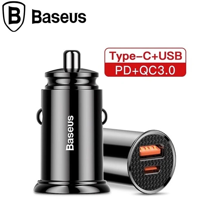 Tẩu sạc trên ô tô Baseus 2 cổng (USB +Type) sạc nhanh Q.C 4.0 30W c- Hàng Chính Hãng
