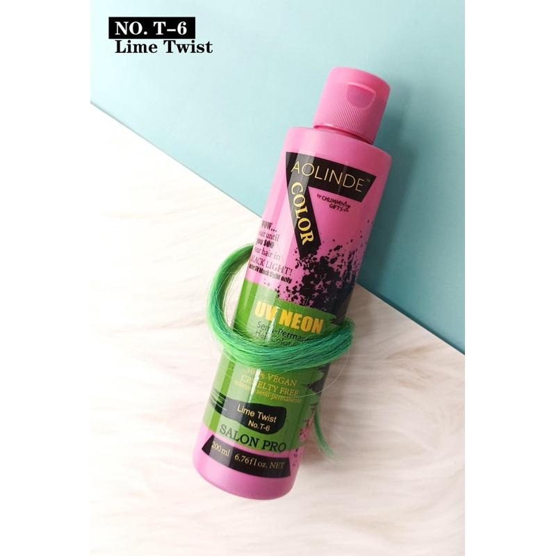 Kem nhuộm tóc Semi UV Neon Không Amoniac trên nền tóc tẩy Level 9 - Lime twist Màu Xanh lá 200ml + Gội xả gói Karseell 15ml