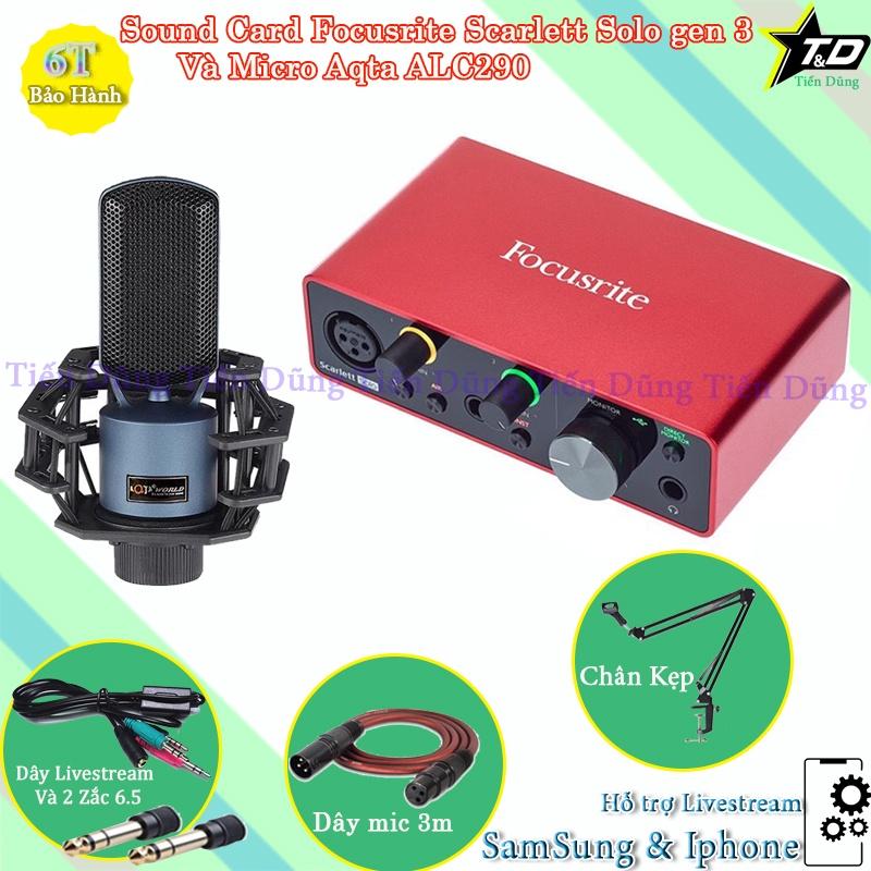 Combo Mic Thu Âm Livestream ALC290 và Sound Card Focusrite Scarlett Solo Gen 3 Kèm Chân Kẹp Dây Micro 3m dây Livestream