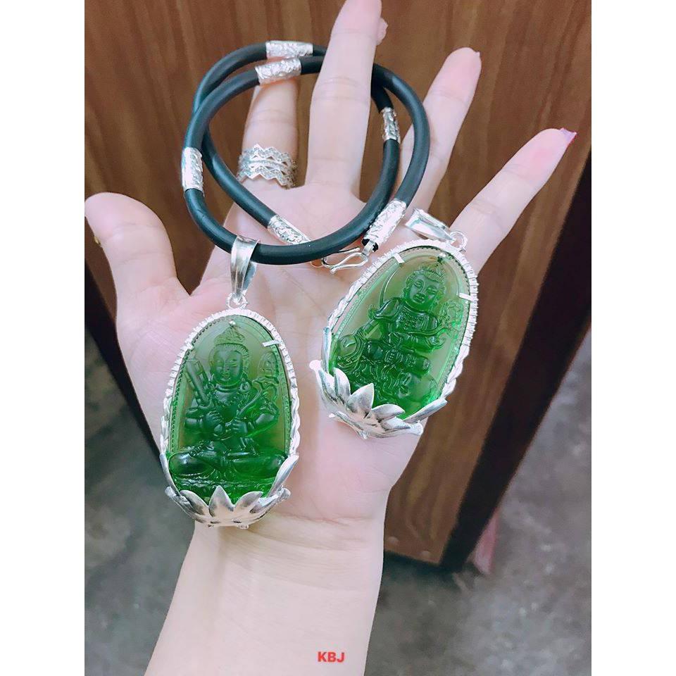 Vòng cổ dây chuyền nam sợi cao su mặt phật bản mệnh đá phòng thuỷ bọc bạc,phụ kiện nam,Vàng bạc an chi