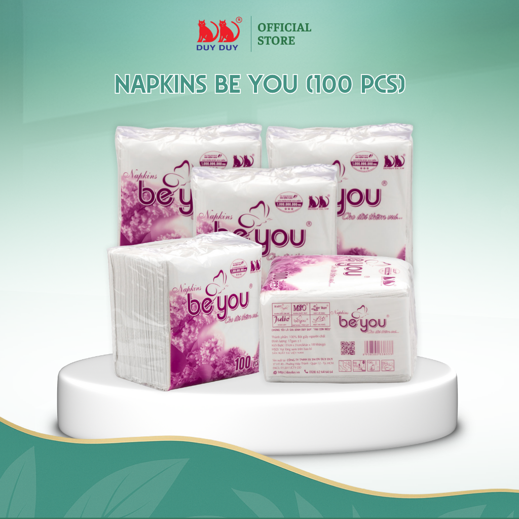 Combo 10 gói  Giấy ăn Be You 100% bột giấy 100 tờ (31x31cm) lụa mềm siêu dai