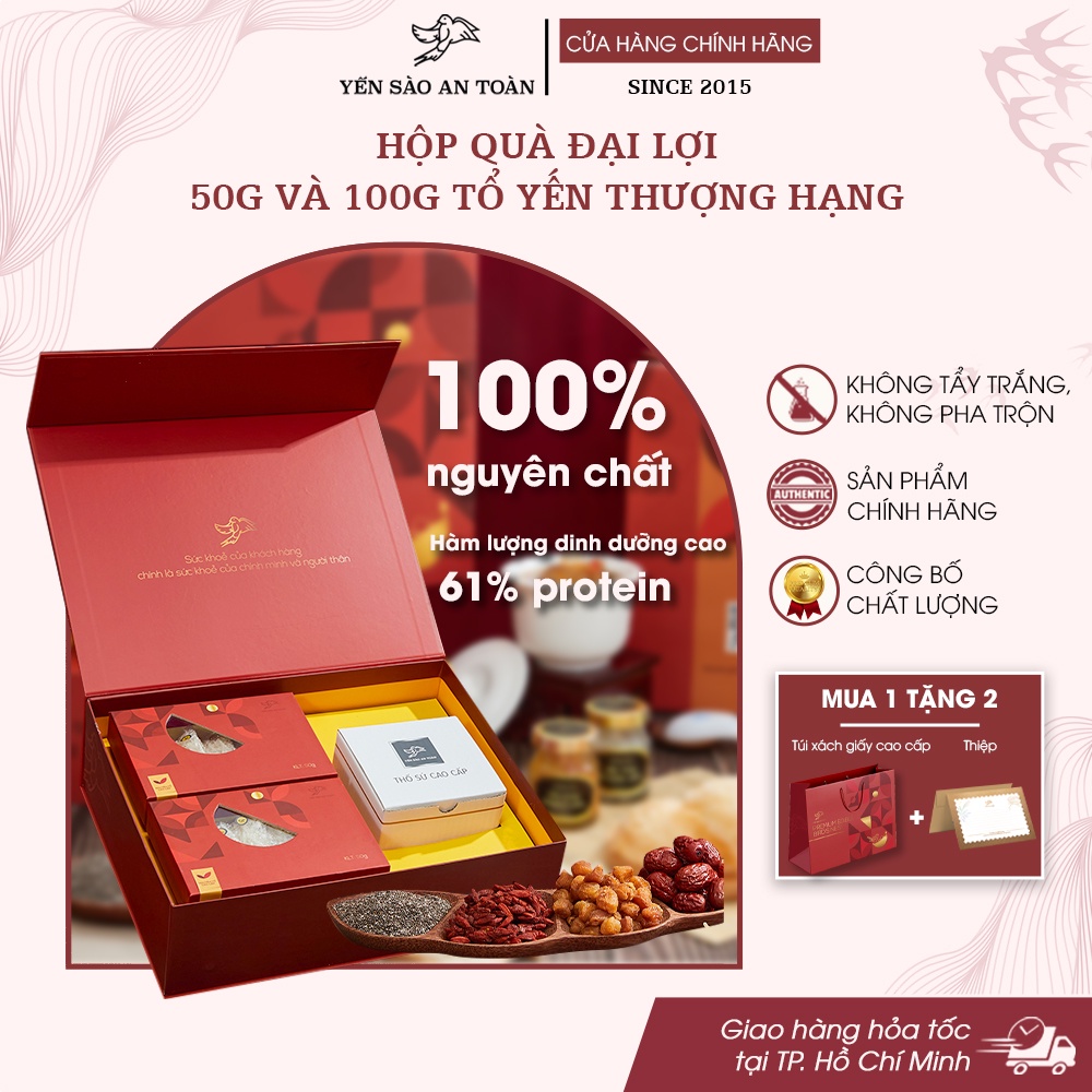 QUÀ TẾT SANG TRỌNG 2024 HỘP TỔ YẾN THƯỢNG HẠNG MIX CÙNG YẾN CHƯNG SẴN TỪ YẾN SÀO AN TOÀN