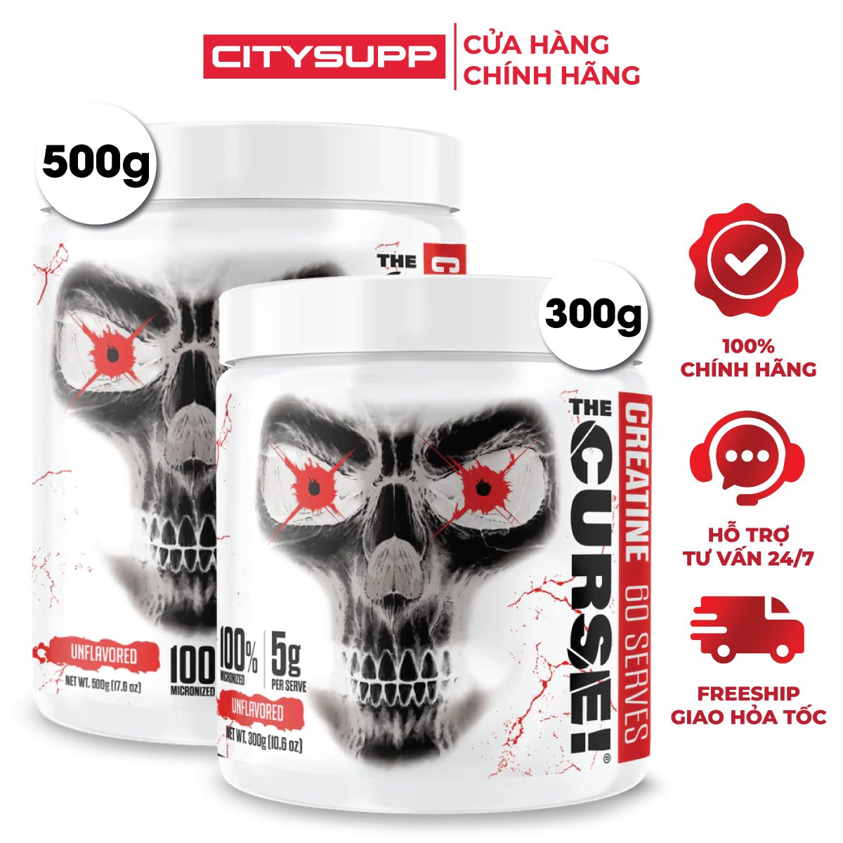 Bột JNX Sports The Curse Creatine Micronized (300g, 500g) | Hỗ Trợ Sức Bền và Sức Mạnh Cơ Bắp | Nhập Khẩu Mỹ