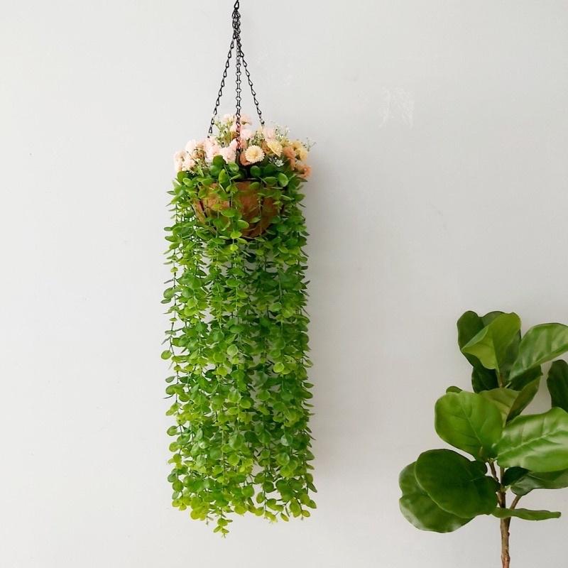 Cây giả, dây leo giả trang trí dài 1m2 - Cúc tần ấn độ LÁ TO lá vảy ốc decor siêu đẹp