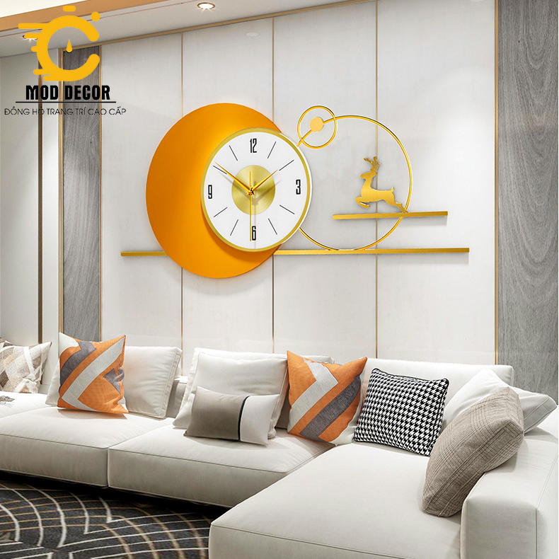Đồng hồ treo tường trang trí decor hươu tài lộc phong cách Bắc âu 2119-100