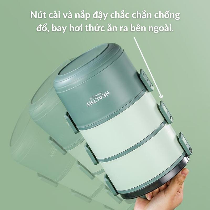 Hộp Đựng Cơm, Hộp Cơm Giữ Nhiệt Inox 304, Đựng Đồ Ăn Văn Phòng, Cà Mên 3 Tầng Chống Tràn, Kèm Thìa 2L - Hàng Chính Hãng MINIIN - Loại 1