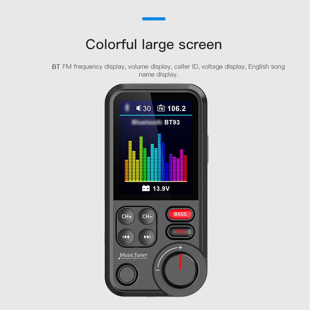 Car BT MP3 Player FM Transmitter Dual USB Car Charge Adapter with 1.8 Inch Color Display Support Hands-Free Calling U-Disk/TF Card Playback Voice Assistant Treble/Bass Adjustable Voltage Display