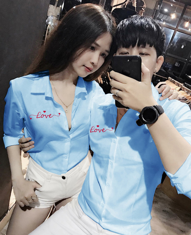 Áo sơ mi nam nữ cặp đôi in chữ LOVE dành cho các đôi tình nhân siêu hot-giá 1 áo