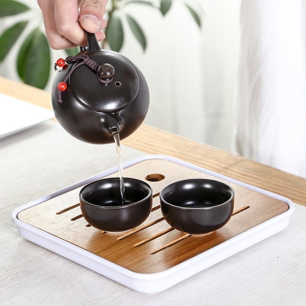 Bộ ấm chén uống trà Tử Sa du lịch 6 chén 12 món kèm khay đựng kèm túi đựng cao cấp,thiết kế sang trọng làm quà biếu tặng
