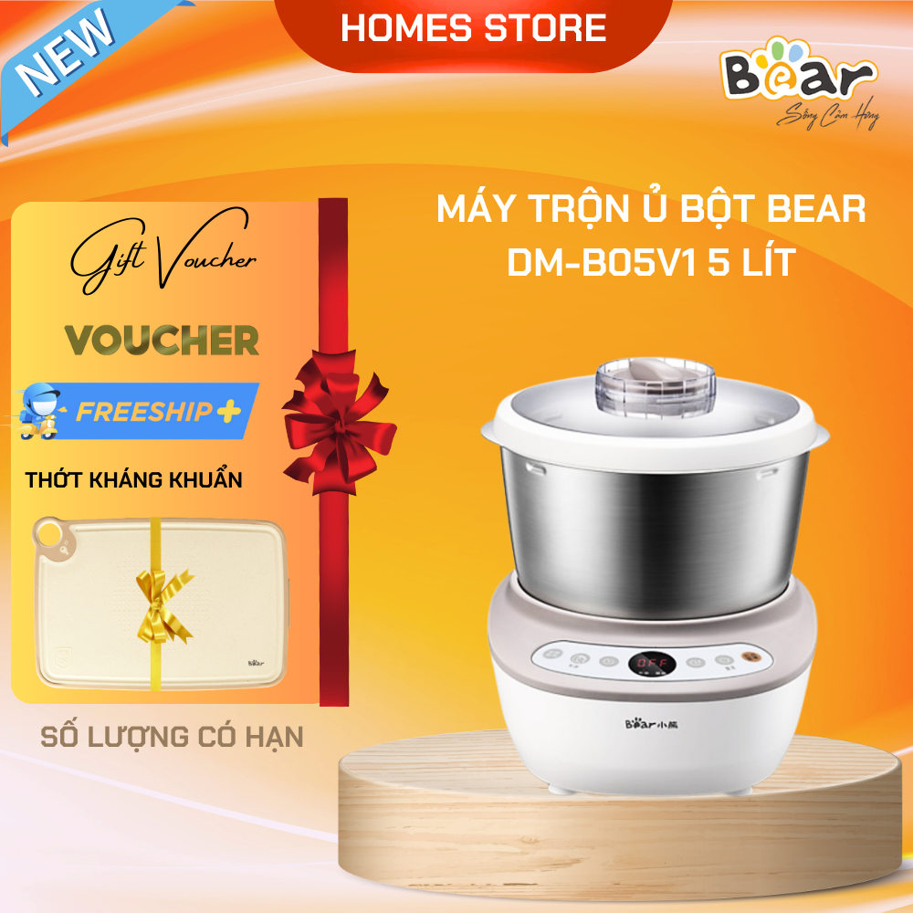 Máy Trộn Bột Ủ Bột, Máy Làm Bánh Mỳ BEAR DM-B05V1 (HMJ-A50B1) Dung Tích 5 Lít Công Suất 200 W - Hàng Chính Hãng