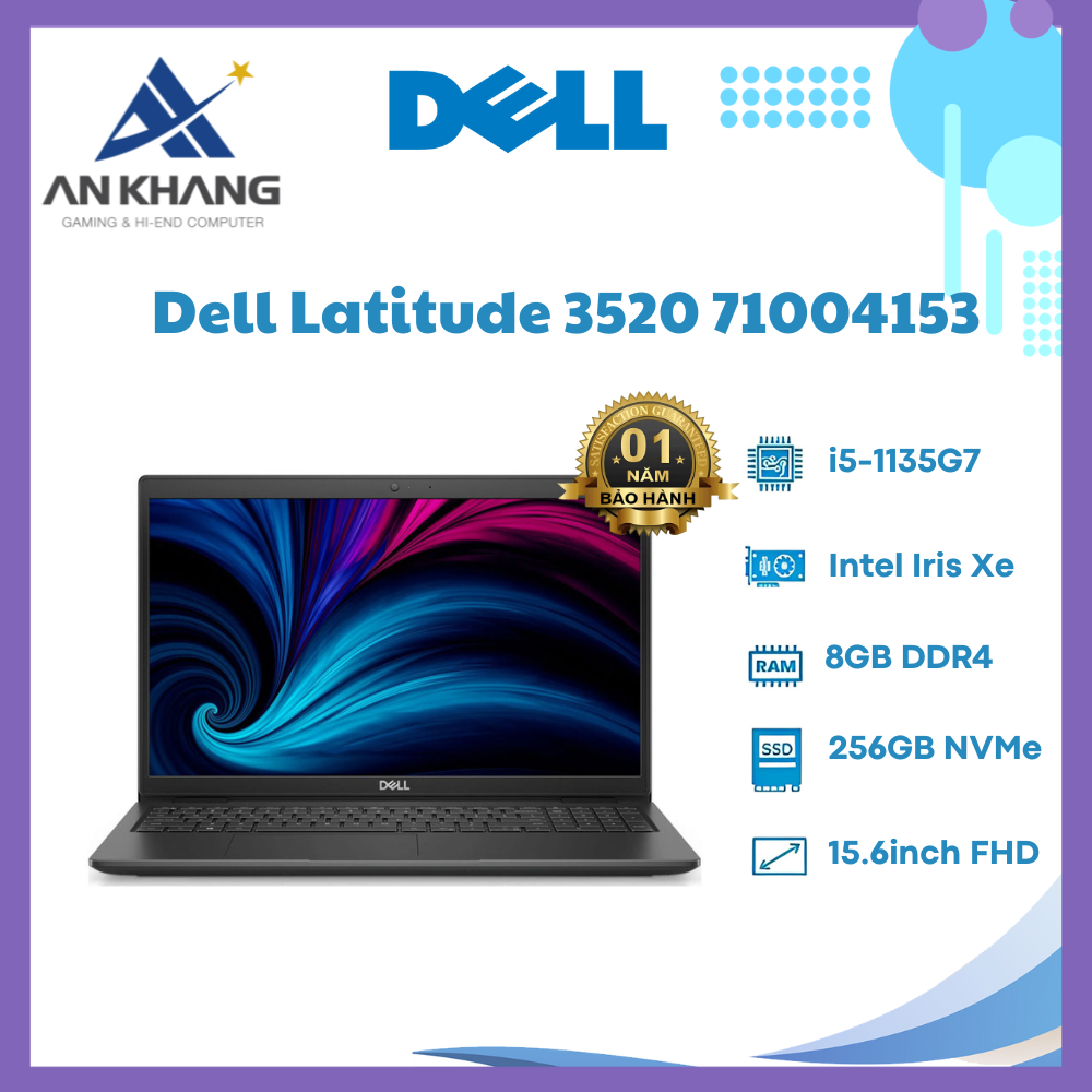 Laptop Dell Latitude 3520 71004153 (Core i5-1135G7 | 8GB | 256GB | Intel Iris Xe | 15.6 inch FullHD | Ubuntu | Đen) - Hàng Chính Hãng - Bảo Hành 12 Tháng