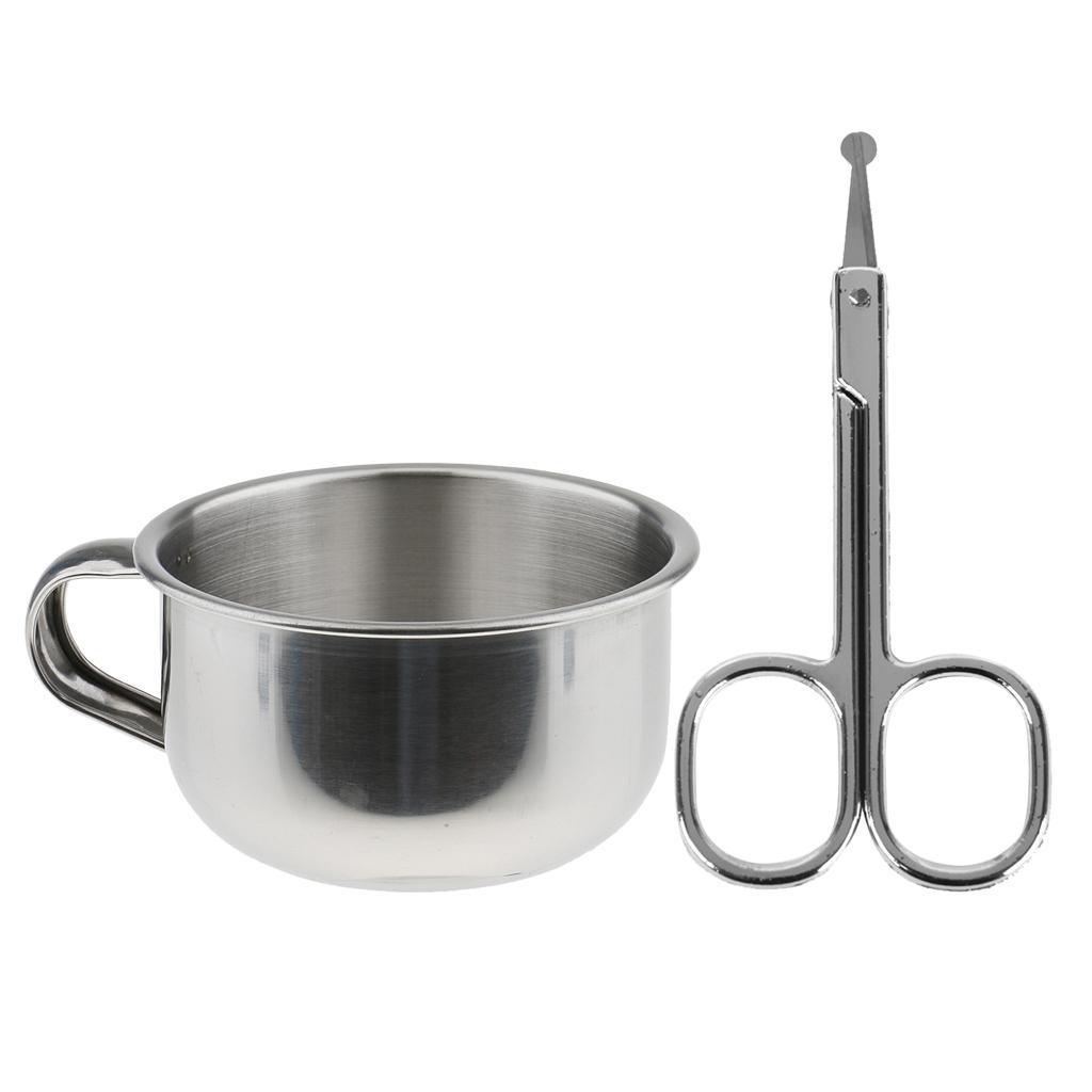 Men Beard Shaving Mug Cup Bowl + Eyebrows Eyelashes Nose Ear Facial Hair Scissors Trimming Set