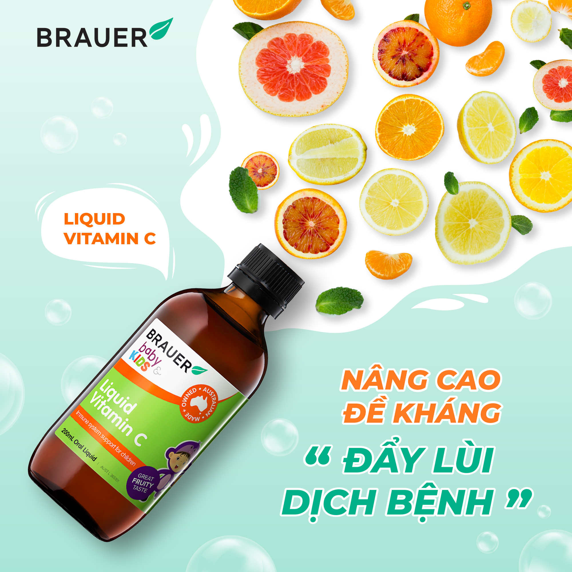 Vitamin C cho trẻ 1 - 13 tuổi Brauer Úc tăng đề kháng, tăng hệ miễn dịch, xương, răng chắc khỏe, nhanh lành vết thương (bệnh) - OZ Slim Store