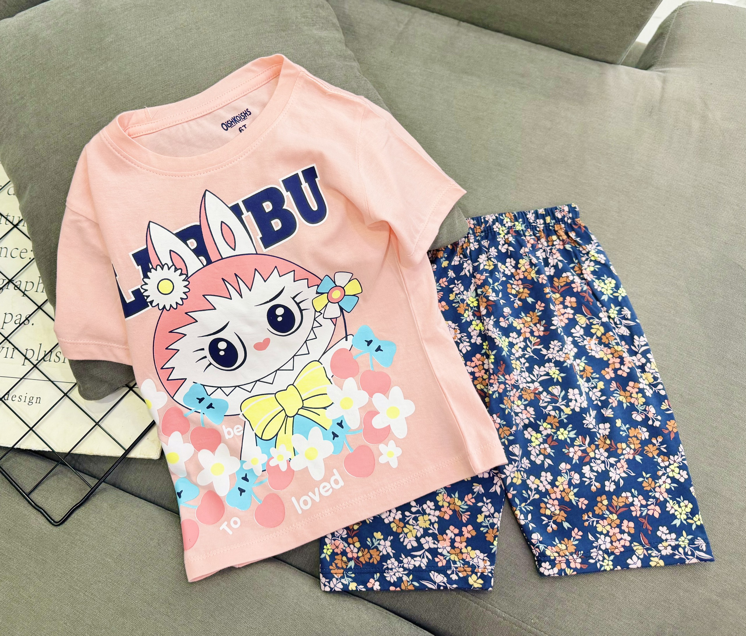 Đồ bộ ngắn tay mùa hè cho bé gái kuromi gấu dâu melody labubu size 12-40kg chất cotton mềm mịn mát