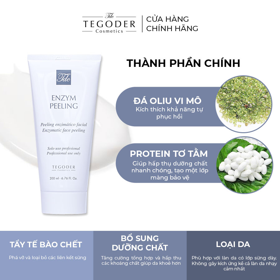 Dung dịch tẩy da chết làm mịn da công thức tơ tằm thủy phân Tegoder Enzym peeling 200 ml mã 9126