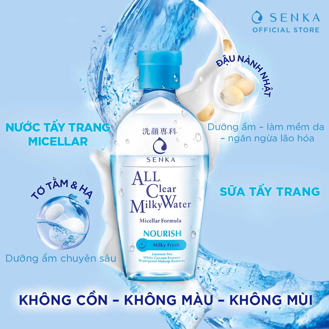 Nước sữa tẩy trang 2 lớp Senka Milky 230ml tặng Sữa rửa mặt Senka Perfect Whip 50g