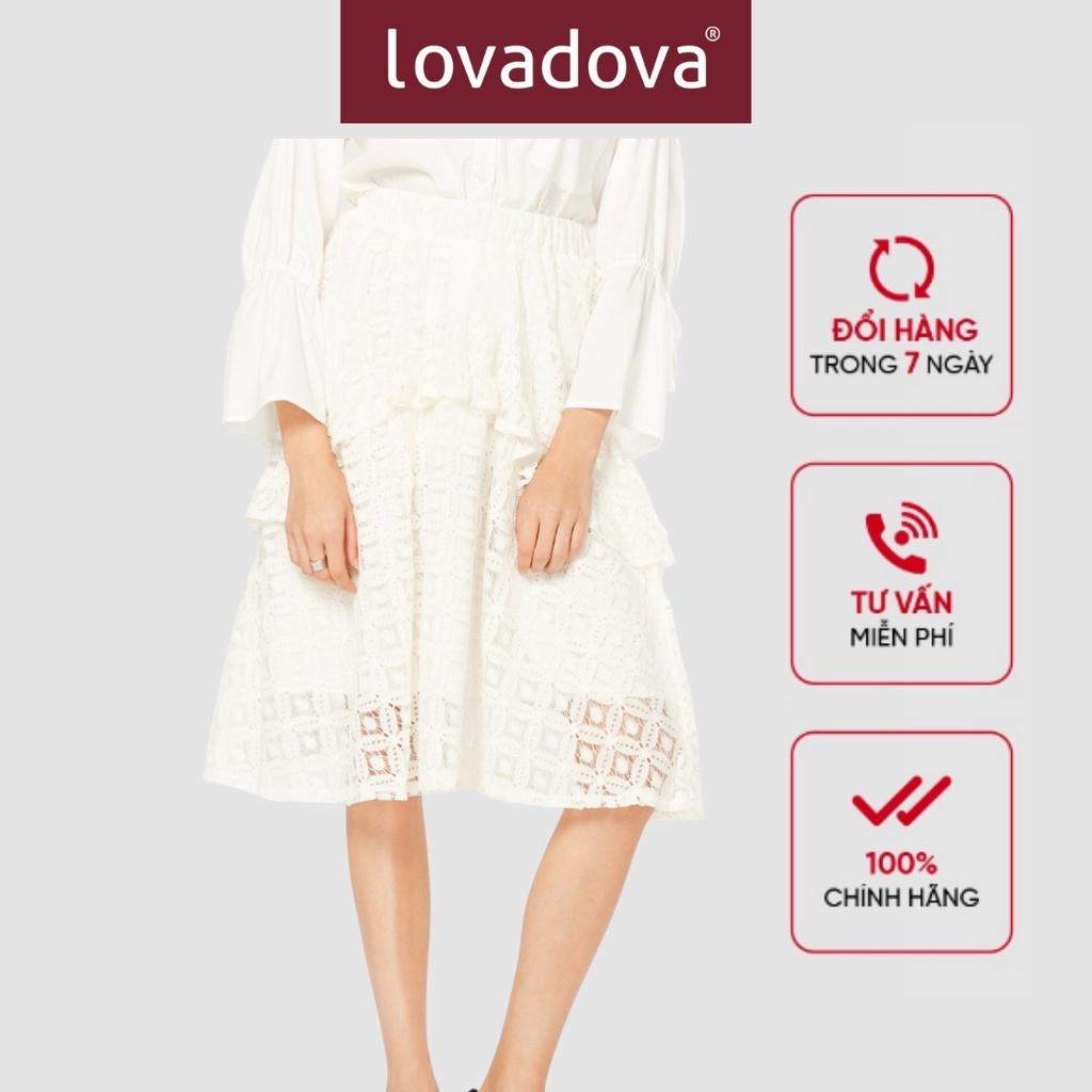 Chân Váy, Cách Điệu Nhiều Tầng, Eo Thun, Họa Tiết Ren, Màu Trắng - Lovadova 18S02C002