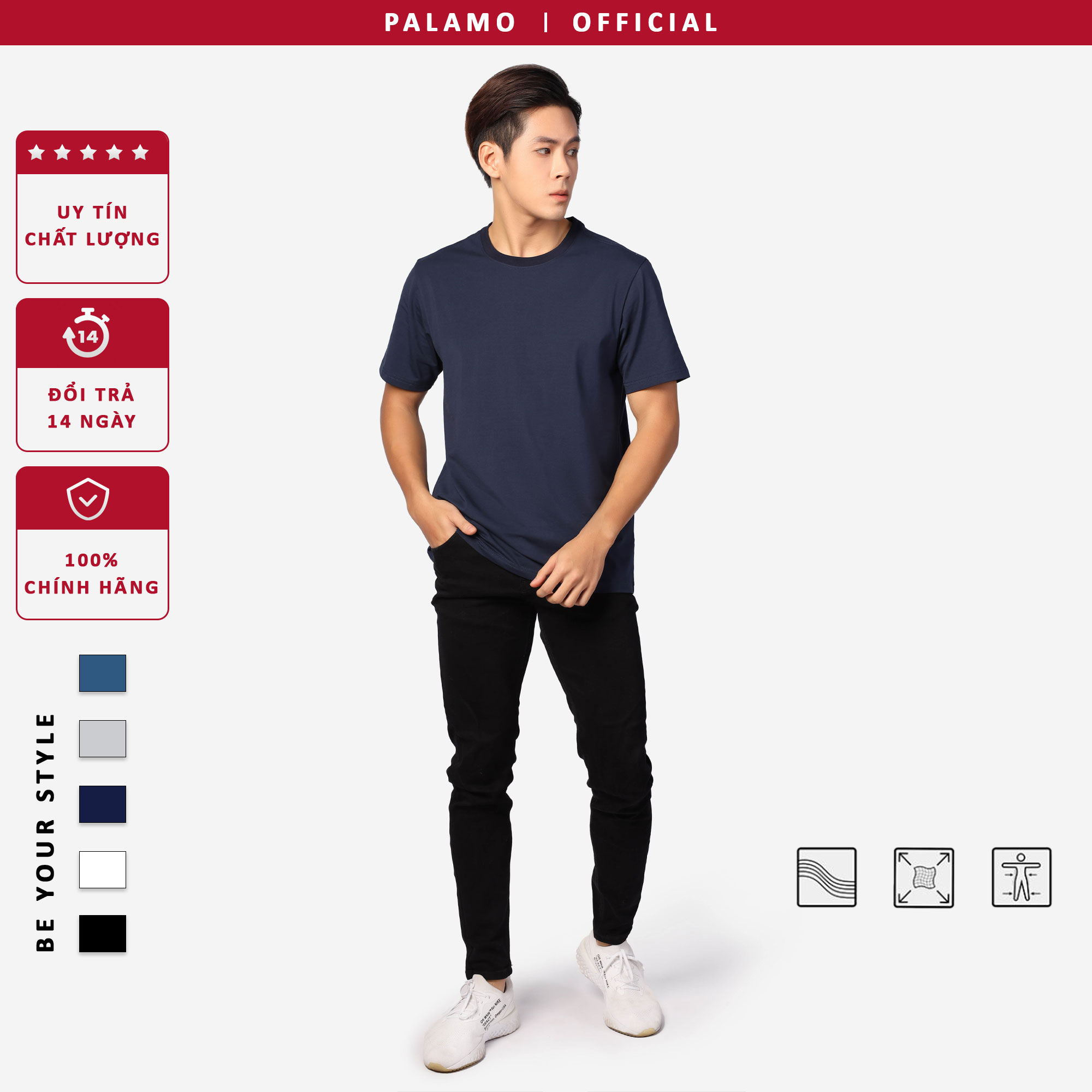 Áo thun nam cotton compact Palamo classic regular fit / màu xanh đen