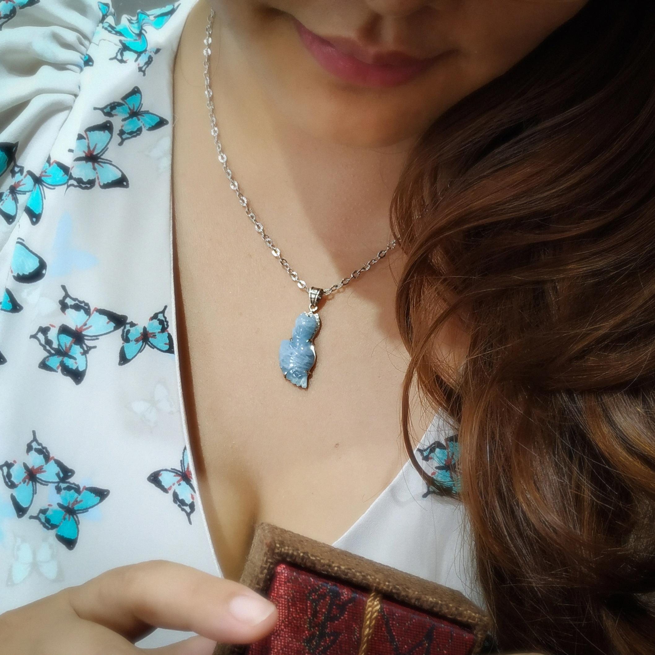 Mặt dây bạc hồ ly aquamarine kèm giấy đảm bảo đá