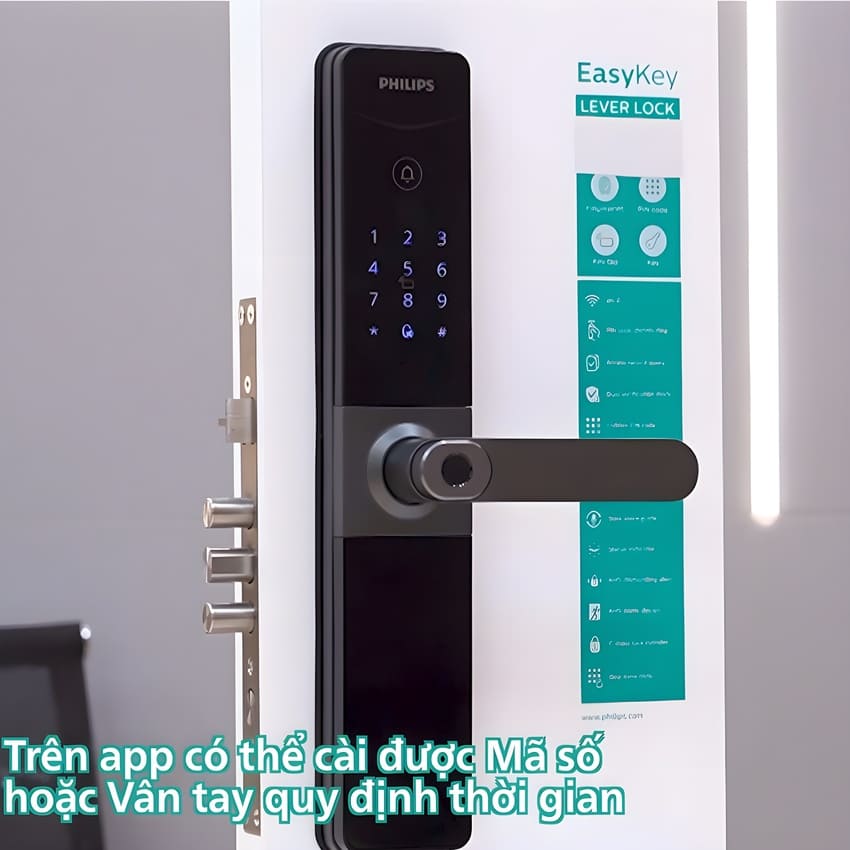 Bộ khóa cửa thông minh Gateway điều khiển từ xa, vân tay, thẻ từ, mật khẩu và chìa cơ Philips DDL610-5HBS - Hàng nhập khẩu