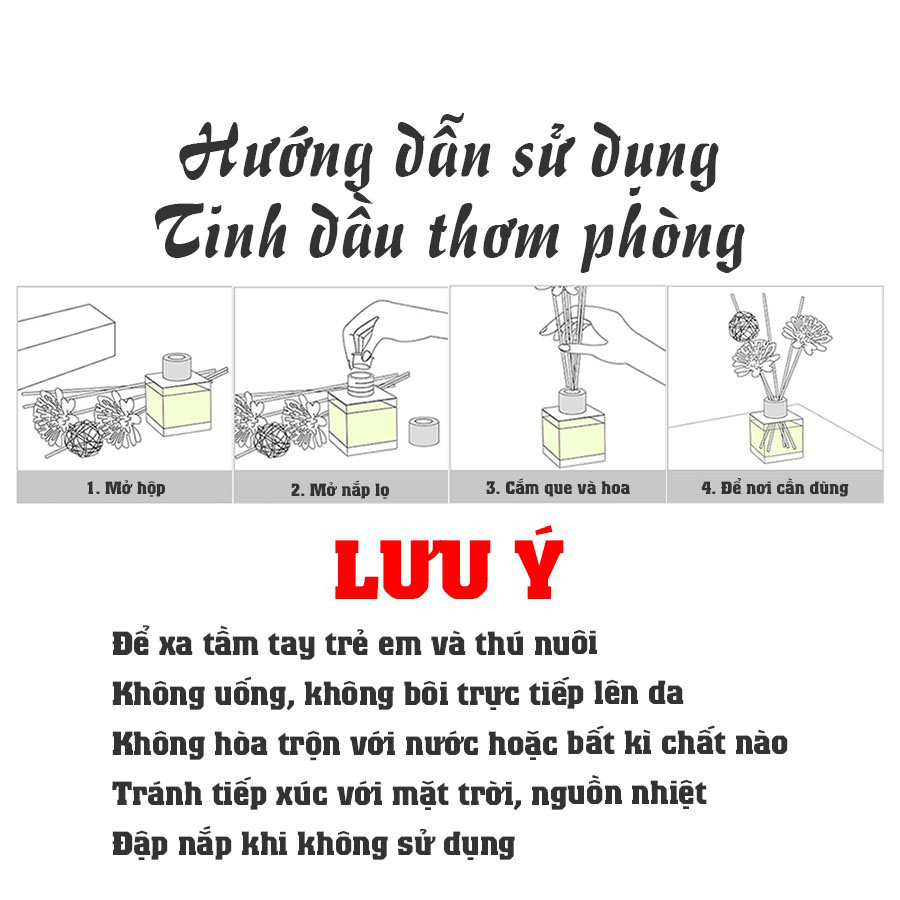 Tinh dầu thơm phòng 50ml có que GỖ tự khếch tán khử mùi không khí dễ chịu trong phòng, nước hoa để phòng