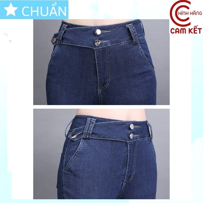 Quần jean nữ ống loe QRO73 ROSATA tại BCASHOP dáng dài, lưng cao 2 nút cách điệu thêm 1 nút chéo eo, chất liệu jean cao cấp - màu xanh