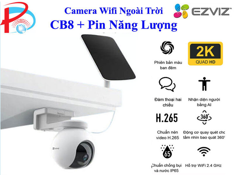 Camera IP Wifi Ngoài Trời EZVIZ CB8 3MP 2K Tặng Kèm Tắm Pin Năng Lượng - Có Màu Ban Đêm - Đàm Thoại 2 Chiều - Hàng Chính Hãng