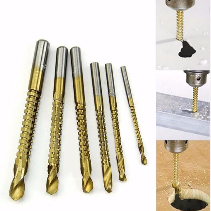 Bộ 6 mũi khoan răng cưa khoan gỗ ,nhôm ,mica,mũi khoan đa năng