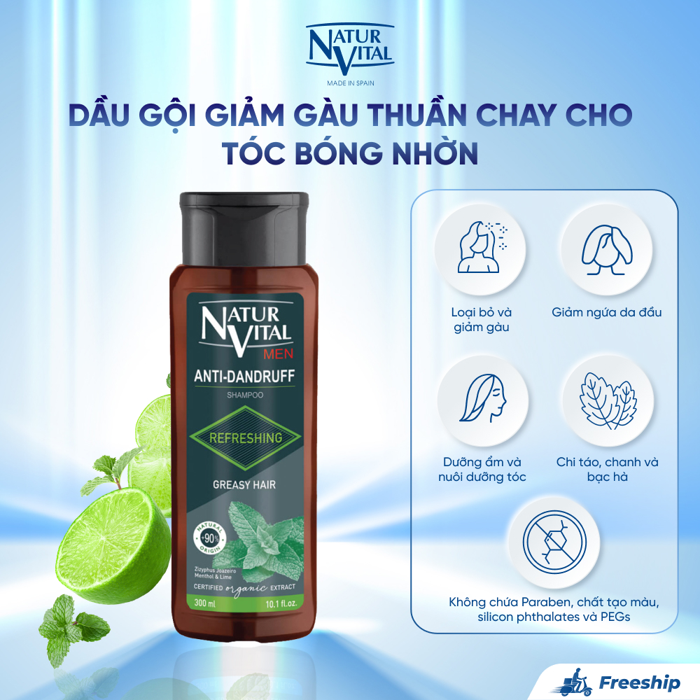 Dầu Gội Hỗ Trợ Giảm Gàu NaturVital Thuần Chay Dành Cho Tóc Bóng Nhờn, Làm Dịu Da Đầu, Mang Đến Mái Tóc Thơm Sạch & Bồng Bềnh
