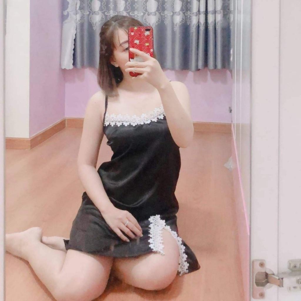 Đầm ngủ 2 dây sexy gợi cảm bigsize, váy ngủ nữ lụa satin phối ren mặc mát thoải mái